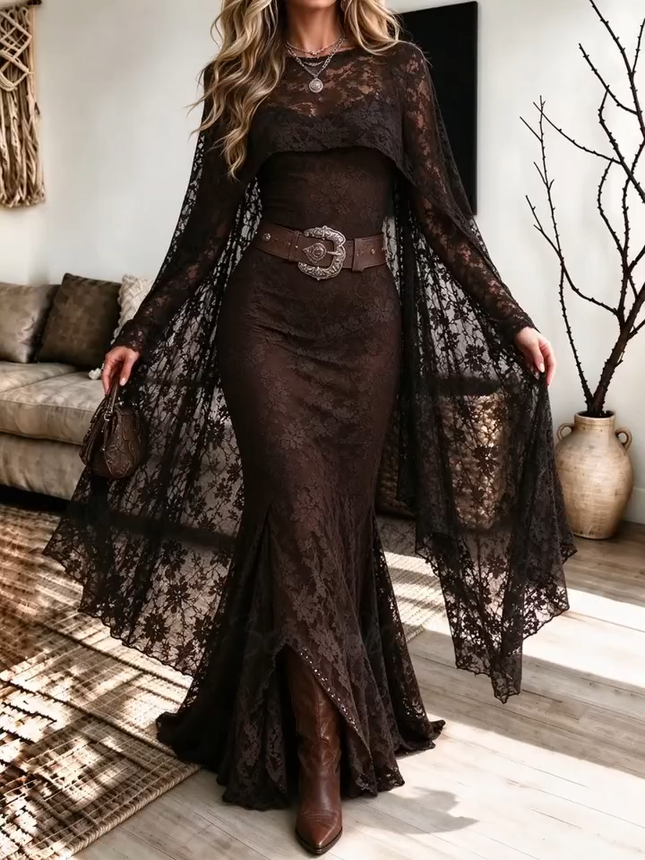 Vestito • Pizzo • Aderente con cappa lunga 🌟