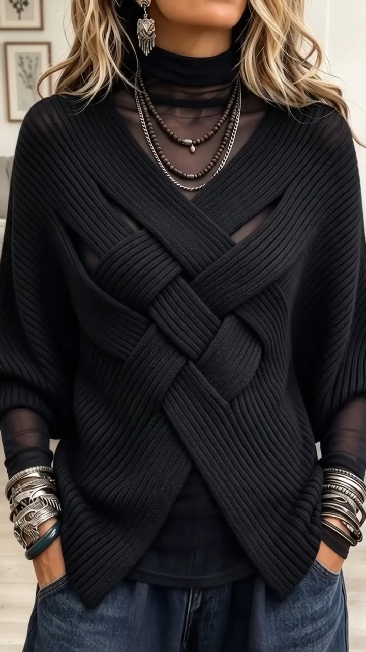 Maglione • Misto lana • Intrecciato elegante 🖤