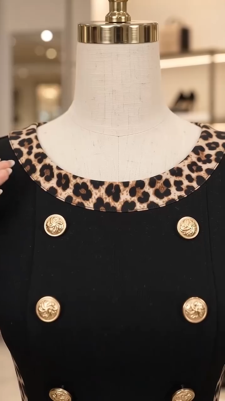 Vestito • Tessuto misto • Colletto leopardato 🐆